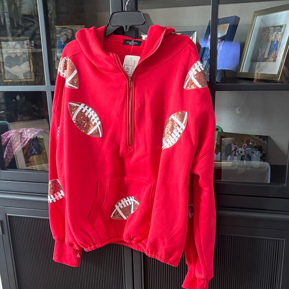 Red Football Sequin Half-Zip Hoodie